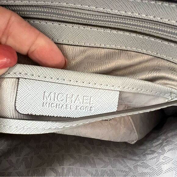 Michael Kors Jet Set Travel Saffiano Leather Top-Zip Tote Bag Gray - Picture 12 of 16